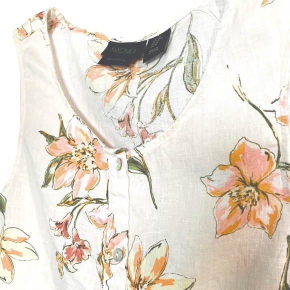 EUC Linen Floral‎ Peplum Tank Button Front Hem Top, by Rachel Roy Medium - Picture 4 of 7